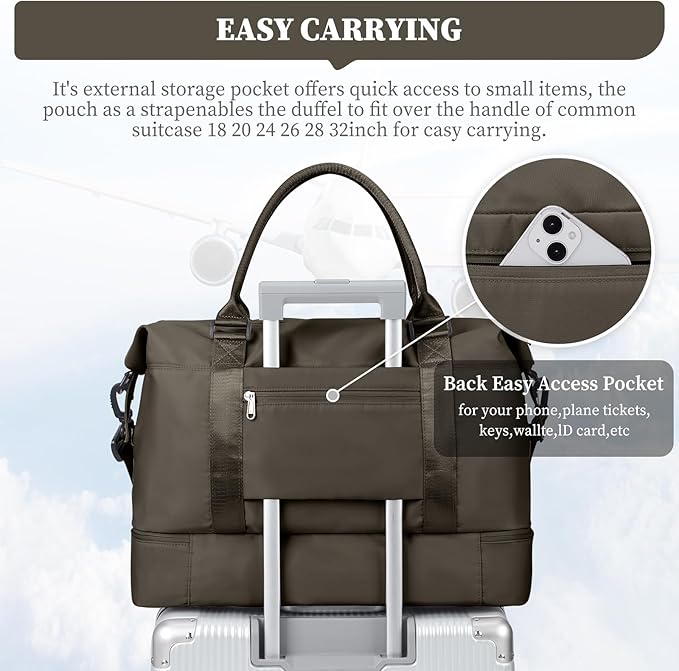 Weekender Bags for Women,Personal Item Travel Bag with Shoes Compartment,Overnight Travel Duffel Bag with Toiletry Bag,Medium
