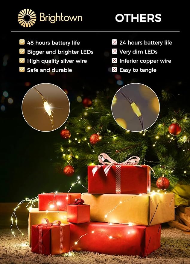 Brightown 12 Pack Multi Color Led Fairy Lights Battery Operated String Lights Waterproof Silver Wire 7 Feet 20 Led Firefly Starry Moon Lights for DIY Wedding Party Bedroom Patio Christmas | 20 LED on 7ft Silver Wire, Lovely for DIY Crafts Table Centerp...