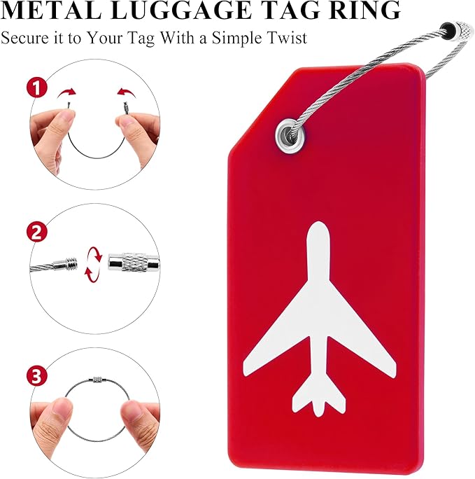 14 Pack Silicone Luggage Tag for Suitcases with Stainless Loop, TSA Approved, Privacy Protection Travel Essentials Bag Tags by Gostwo, Red