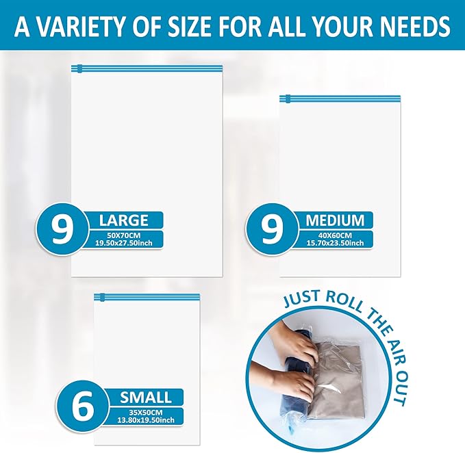 Cozy Essential Compression Bags for Travel - Travel Essentials - 24 Pack Space Saver Bags - No Vacuum Needed - Compression Packing Bags for Cruise Accessories