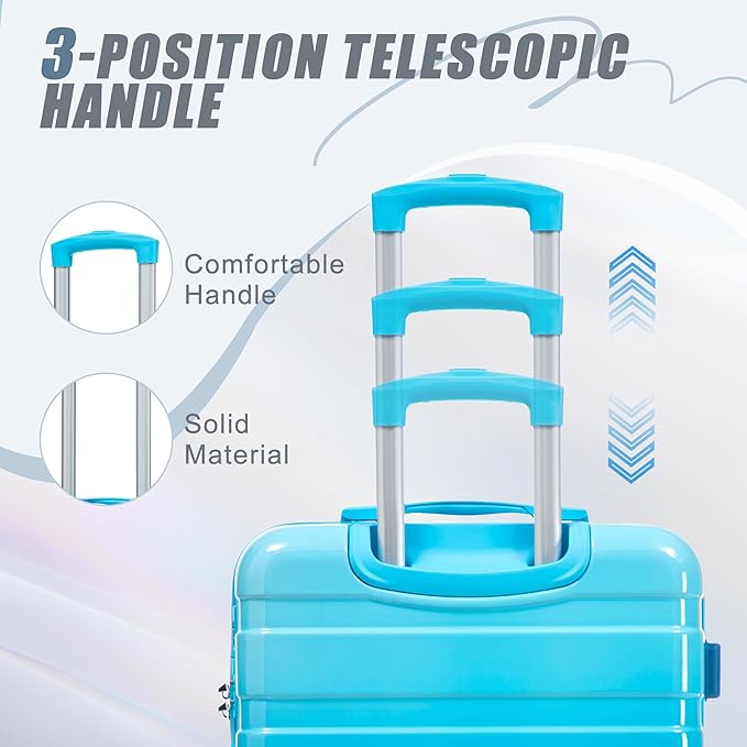 Merax Luggage Set 3 Piece, PC+ABS Hardshell Suitcases with Spinner Wheels and TSA Lock, Lightweight Durable, Gradient Blue, 20/24/28 Inch