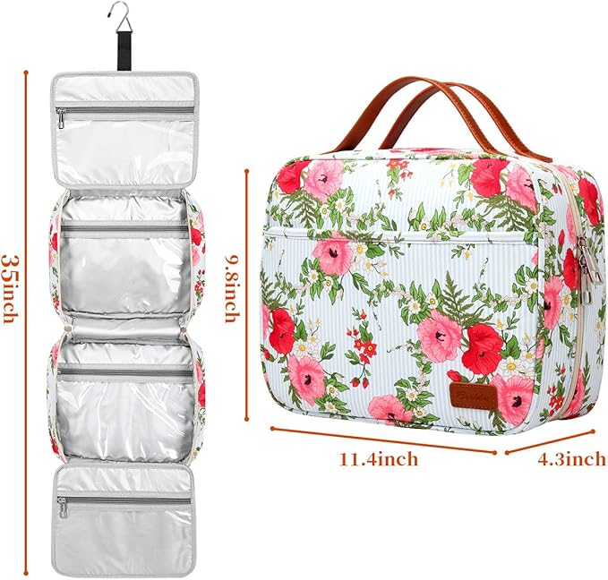 Bosidu Hanging Travel Toiletry Bag,Large Capacity Cosmetic Travel Toiletry Organizer for Women with 4 Compartments & 1 Sturdy Hook,Perfect for Travel/Daily Use/Christmas