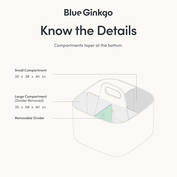 BLUE GINKGO Small Stackable Organizer Caddy – Korean-Made Portable Tote for Bathroom, Office, Crafts, or School Supplies (Square, Blue)