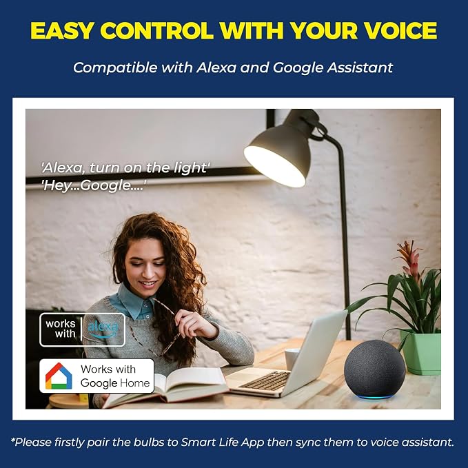 Smart Light Bulbs 100W Work with Alexa/Google Home, 2PCS | 1350LM 11W, No Hub Required, Smart Bulb Work with SmartLife, A19 E26 RGBCW Color Changing Bulb, 2.4G WiFi & BLE, ETL Listed
