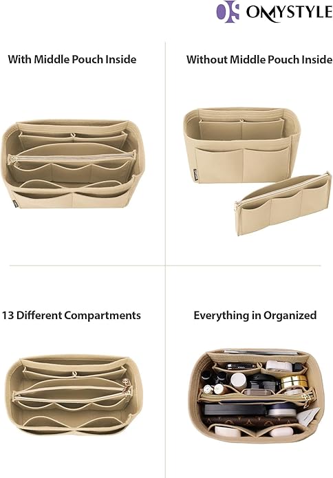 OMYSTYLE Purse Organizer Insert, Felt Tote Bag Organizer Insert with 5 Sizes, Handbag Dividers for Inside Purse, Compatible with Longchamp, Neverful, Speedy and More