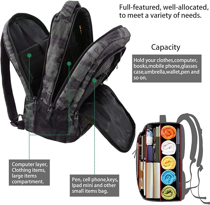 MATEIN Travel Computer Backpack, Sturdy College School Backpack for 15.6 Inch Laptop with Anti Theft Back Pocket, Lightweight Bookbag Carry On Personal Item Bag Casual Daypack Gift for Women & Men