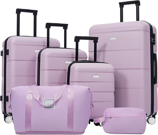 6 Pcs ABS Hardshell Luggage Sets Spinner Wheel Suitcase Lock Suitcases