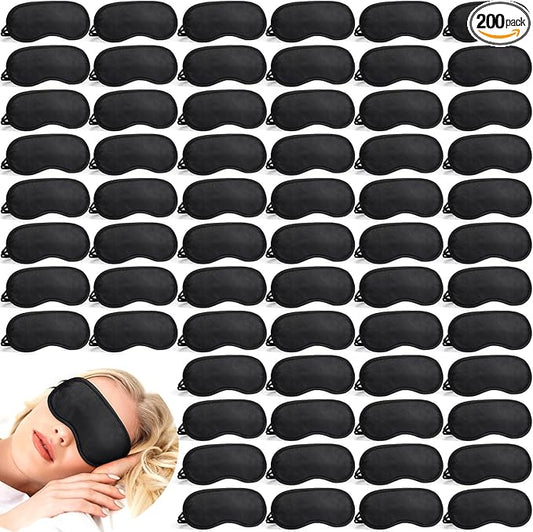 Tarpop 200 Pcs Eye Mask Sleeping Blindfold Eye Cover with Adjustable Strap for Games Party Team Building Travel Individually Wrapped Sleep Mask for Women Men (Black)