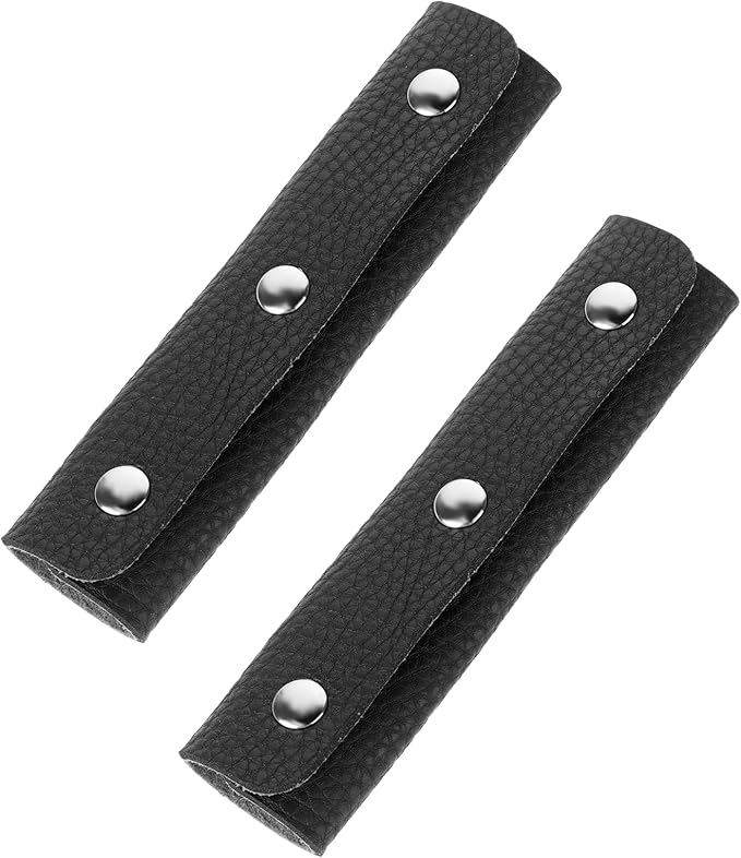 2 Pieces Leather Luggage Handle Wraps Covers PU Handbag Grip Cover Protector Soft Purse Strap Cover Pad with Brass Clasps for Wallet Tote Bag Suitcase Travel Bag, Black