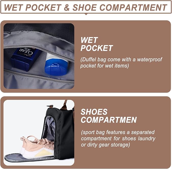 Weekender Duffel Bags for Women & Men - Airplane Travel Totes with Wet Pocket & Shoe Compartment - Labor & Delivery Hospital Bag