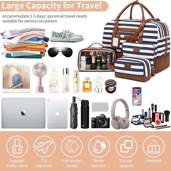 Wogarl Weekender Bags for Women Large Overnight Bag Weekend Travel Duffel Bag Carry on Shoulder with Shoe Compartment Toiletry Bag for Travel Business Gym