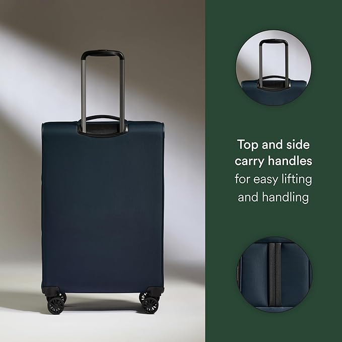 ANTLER - Soft Stripe Medium Luggage - 27" Softside Suitcase, Adjustable Handle, 4 Spinner Wheels, Lightweight, Expandable, TSA Lock - Recycled Polyester Luggage - 71cm, Indigo Blue