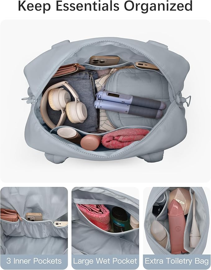 oscaurt Gym Bag for Women Lightweight Duffle Bag for Travel with Toiletry Pouch Water Resistant Carry On Weekender Overnight Duffel