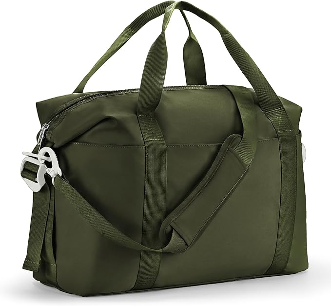 Percover Weekender Travel Duffel Bag for Women, Lightweight Soft-Structure 33L Carry-On, Water-Resistant Nylon with Shoulder Strap & Trolley Sleeve, Personal Item Friendly, Olive Green