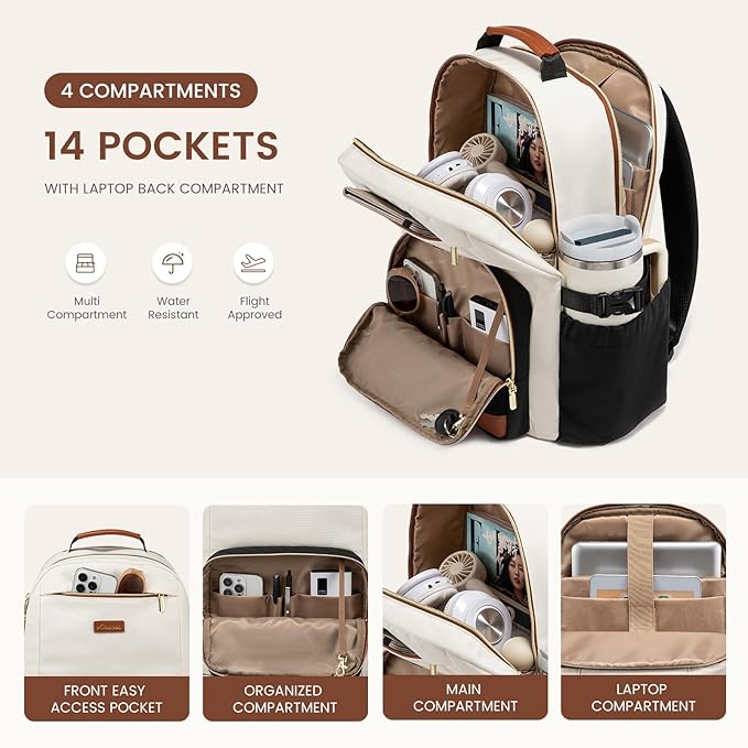 LOVEVOOK Laptop Backpack for Women with Pouch Pocket for Large Capacity Cup,17 Inch Teacher Nurse College Work Travel Backpack Purse,Waterproof Laptop Computer Bags,Beige-Black-Brown+Diamond-shaped