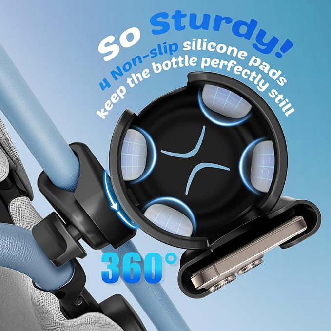 Guiseapue Cup Holder for Walker: Stroller Cup Holder Attachment with Phone Holder, Wheelchair/Stroller Accessories for Rollator, Bike, Scooter, Baby Essentials, First Mother‘s Day Gifts for New Mom