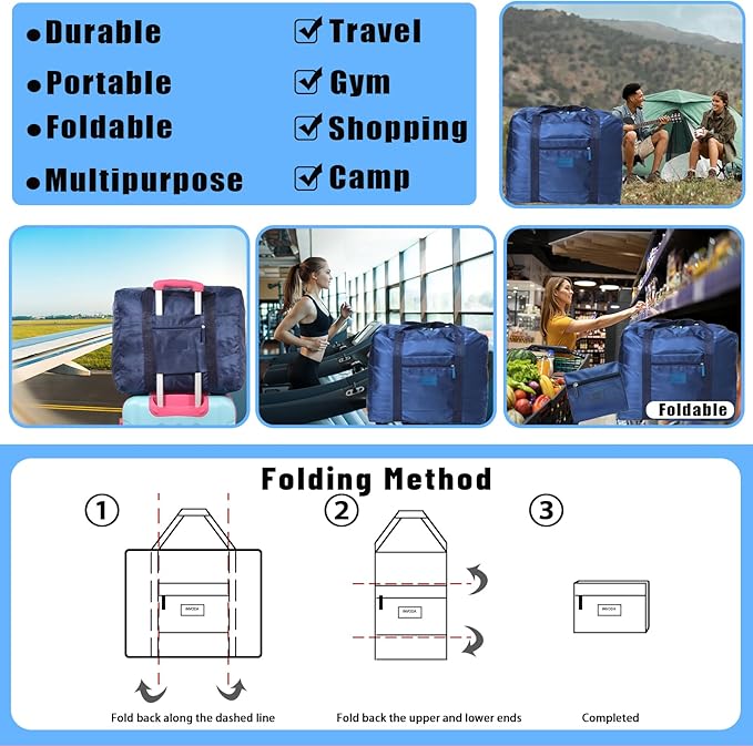 Travel Duffel Bag 8 PCS Foldable Travel Bag Carry on Luggage Bag Waterproof Tote Sports Gym Bag Lightweight Large Weekender Overnight Bag for Women and Men (8 PCS)