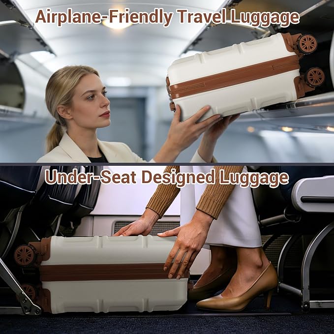Kono 15'' Underseat Carry On Luggage Airline Approved, Anti-Scratch PC+ABS Hardshell Carry on Suitcase with Smooth Spinner Wheel, Lightweight Overnight Carry on for Short Travel, Cream White