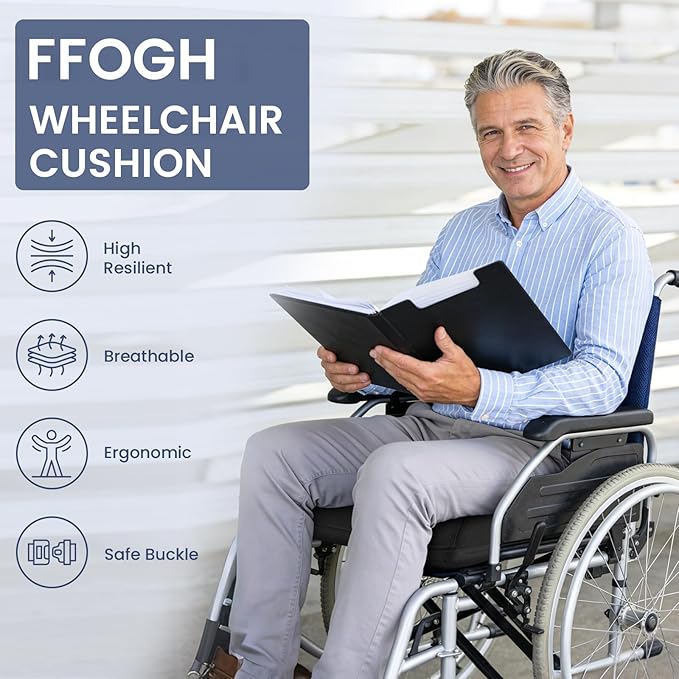 Wheelchair Seat Cushion with Honeycomb Message Dots & High Resilient Foam (18"x16"x3") - for Sciatica, Tailbone, Coccyx Pain & Pressure Sore Relief - Ergonomic Chair Cushion for Office, Car