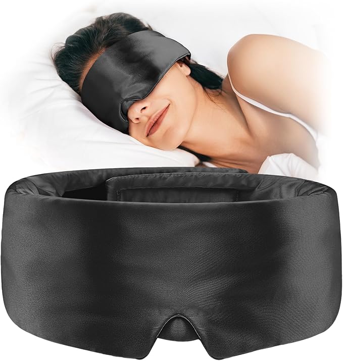 Umisleep Soft Sleep Mask, Blackout Eye Mask for Side Sleepers, Comfortable Sleep Mask for Women Men, Satin Eye Masks for Sleep with Wide Band, Sleeping Mask, Blindfold, Black