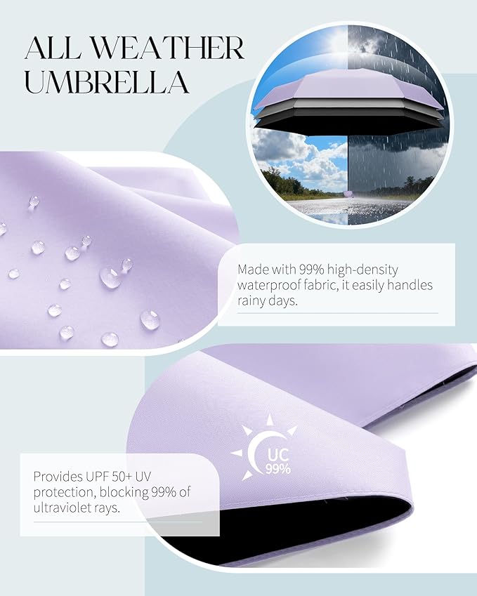 Seniny Mini Portable Travel Umbrella with Case - Compact Umbrellas for Rain & Sun UV Protection for Backpack Pocket, Lightweight Folding Small Umbrella, Tiny Purse Size UV Blocker for Kids Women Girls