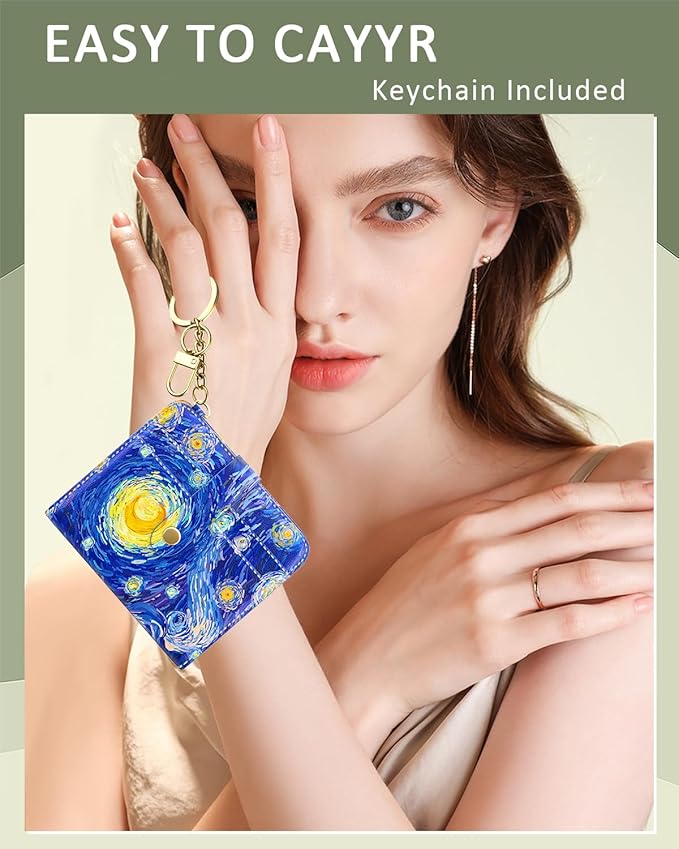 Aiawoxc Womens Wallet, RFID Small Wallets for Women, Slim Compact Credit Card Holder, Cute Leather Bifold Ladies Purse with Zipper Coin Pocket and ID Window, Starry Night
