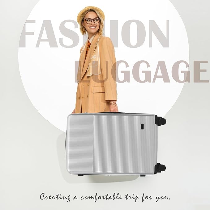 Merax Luggage Sets 5 Piece with Half-opening, Hardside 20" Carry On Suitcase Set with USB Port,Lightweight Travel 24" 28" Luggage with Bags TSA Locks Double Spinner Wheels,Silver