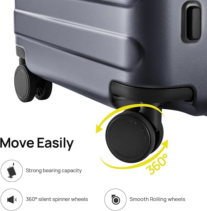 NINETYGO Carry On Luggage 22x14x9 Airline Approved, 20 Inch Luggage with Smooth Spinner Wheels, Lightweight, Hard Shell PC Suitcase Carry-On, Travel Luggage, TSA Approved (Grey, Rhine Basic)