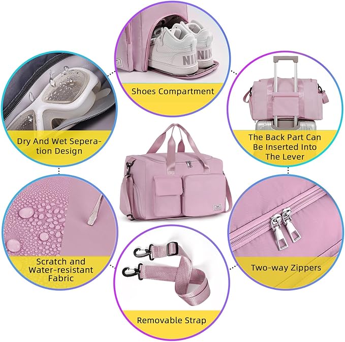 FIORETTO Women's Gym Duffle Bag with Shoes Compartment, 30L Capacity, Ideal for Travel, Gym, Sports, Duffel, Weekender