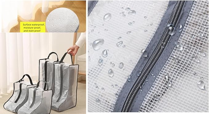 2 Set Boot Storage,Portable Short Boots and Tall Boots Storage or Protector Bag,Shoe Dust Bags,Shoe Sleeves for Travel,Clear Boots Cover,Shoes Packing Organizers for Adult Sneakers (Black Edge-Short)