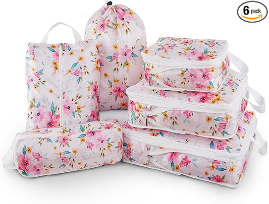 6 Pcs Compression Packing Cubes for Travel, Waterproof Luggage Organizer Washable Storage Bags Set - Packaging Cubes for Backpack Travel and Carry-Ons
