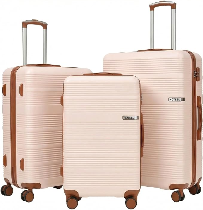 Hoteel Luggage Sets 3 Piece,(4-YEARS WARRANTY) ABS+PC Durable Lightweight Hard Shell Luggage Sets With TSA Lock For Travel,Business Trip, Suitcase Set 20 24 28 Inch, Beige