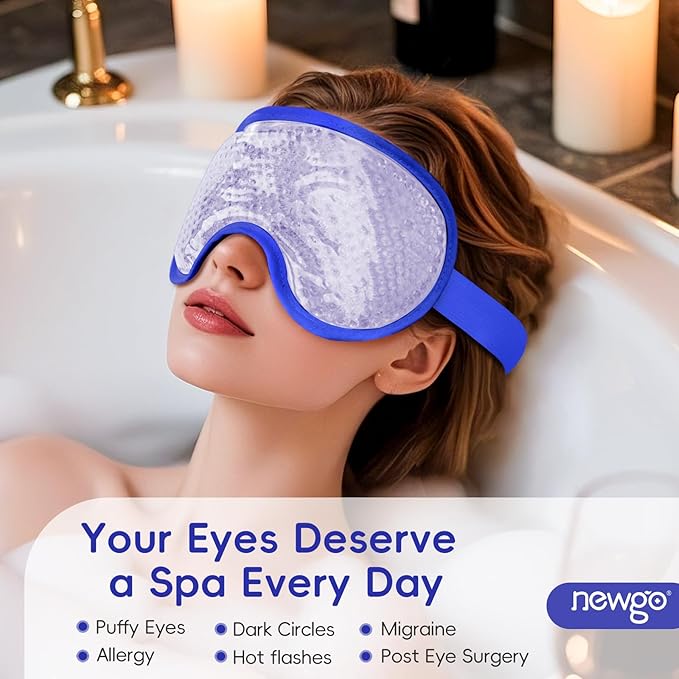 NEWGO Cooling Eye Mask for Puffy Eyes, Cold Eye Mask Eye Ice Pack for After Eyes Surgery, Tension Stress Relief, Itchy Eyes, Headaches, Dark Circles - Navy Blue