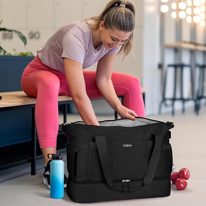 ETRONIK Gym Bag for Women, 45L Carry On Travel Duffel Bag with Shoes Compartment, Weekender Overnight Bag with Wet Pocket for Women, Travel, Gym, Weekend, Large Size