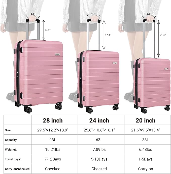 Zebra Luggage Sets 3 Piece, 20" Carry On Luggage with Spinner Wheels, Hardside Business Travel Suitcase Set with TSA Lock, Lightweight Suitcase,20/24/28 inch,Pink