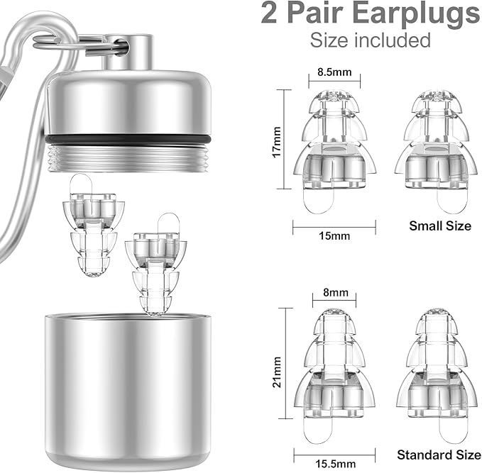High Fidelity Concert Earplugs for Concerts Musicians，Earplugs for noise reduction，24db Advanced Filter Technology Ear Protection for Music Festivals,DJ's, Nightclub, Drummers - 2 Pairs（Silver）