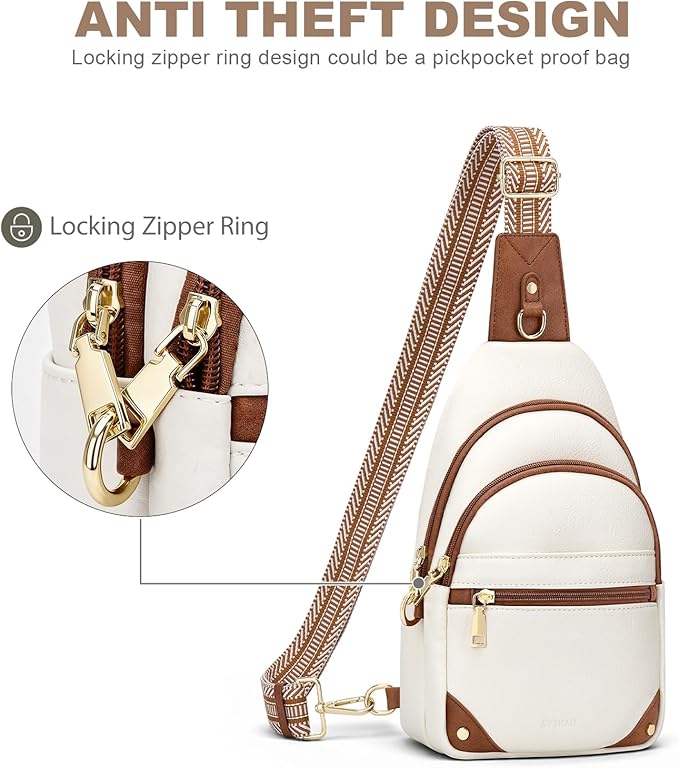 SYTRAH Anti Theft Crossbody Bags for Women, RFID Sling Bag Travel Purse, RFID Cross Body Purses Chest Bag for Travel Beige Brown