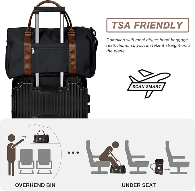 Weekender Duffel Bags for Women & Men - Airplane Travel Totes with Wet Pocket & Shoe Compartment - Labor & Delivery Hospital Bag