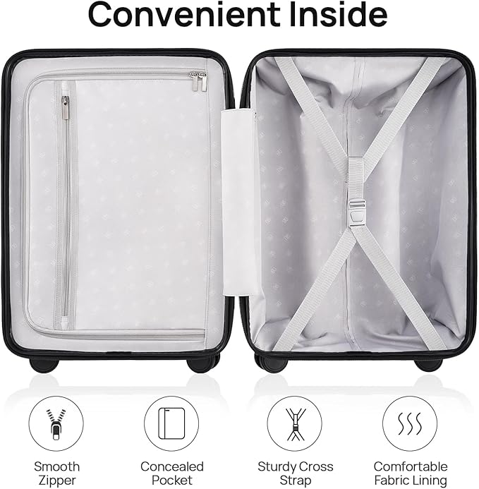 NINETYGO Luggage Sets 2 Piece, Carry On Luggage Airline Approved, Large Checked Luggage with Spinner Wheels, Lightweight, Hard Shell PC Suitcase Sets, TSA Approved, 20in/28in (Black, Rhine Basic)