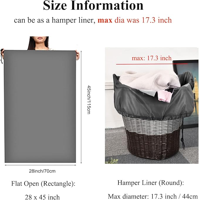 OTraki 2 Pack Laundry Bag Extra Large 28x45 Inch Drawstrings Laundry Hamper Liner Storage Bag XL Dirty Clothes Organizer Heavy Duty Laundry Bag Don't Drying, Melting 140-176℉ (Grey)