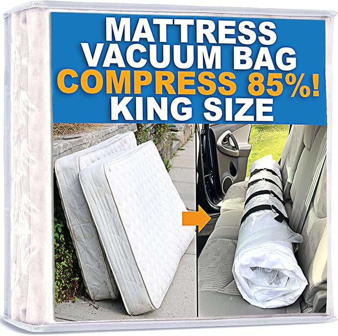 Mattress Vacuum Bag for Moving, Vacuum Seal Mattress Bag for Memory Foam or Inner Spring Mattresses, Compression and Storage for Returns, Leakproof Valve and Double Zip Seal (King)