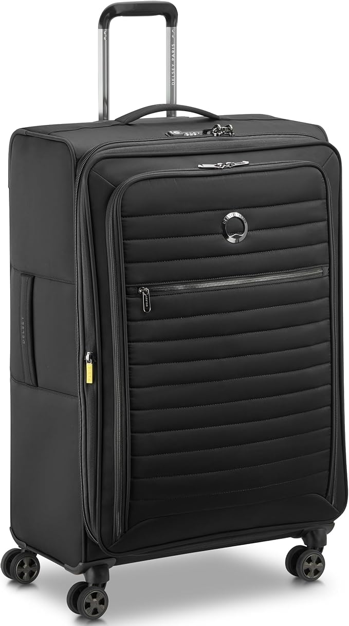 DELSEY PARIS Cruise 3.0 Softside Expandable Luggage with Spinner Wheels, Black, Checked-Large 28 Inch