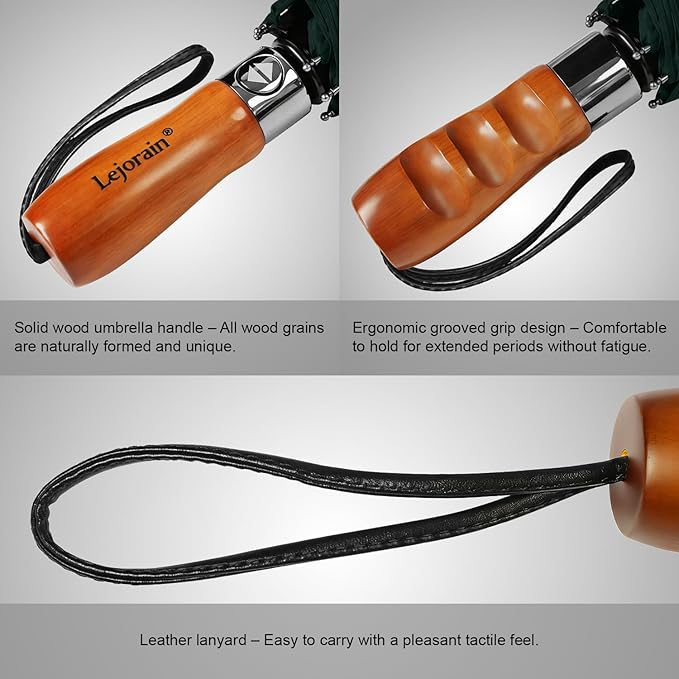 Lejorain Large Folding Golf Umbrella - Compact Mens Umbrellas Travel Rain and Windproof 54inch Collapsible Automatic Open Close Umbrella 210T Teflon Vented Double Canopy