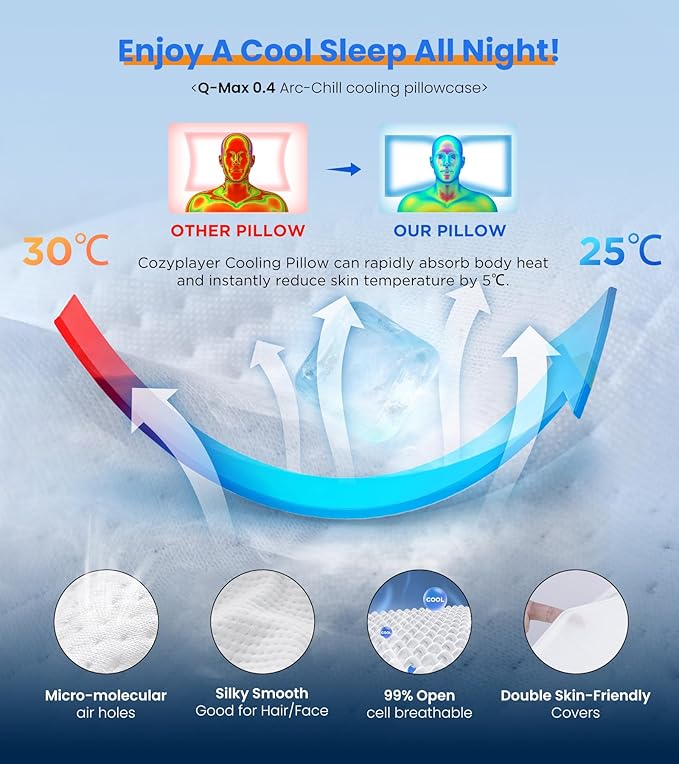 Ultra Pain Relief Cooling Pillow for Neck Support, Adjustable Cervical Neck Pillow Cozy Sleeping, Odorless Ergonomic Contour Memory Foam Pillows, Orthopedic Bed Pillow for Side Back Stomach Sleeper