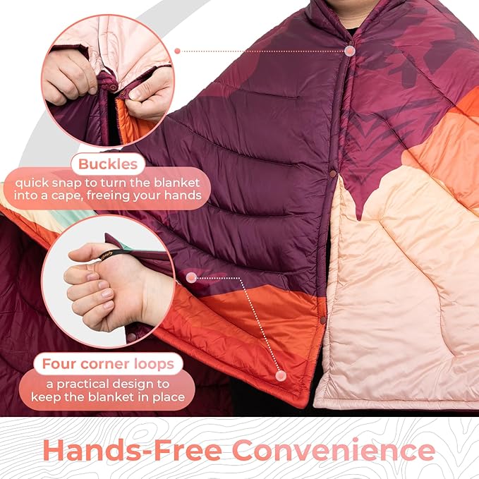 KingCamp Ultralight Camping Blanket, Packable Down Alternative Puffy Printed Wearable Blanket with Snap Buttons & Corner Loops Weatherproof Quilt for Outdoor Travel Stadium (78.7"L x 57.1"W, ORANGE)