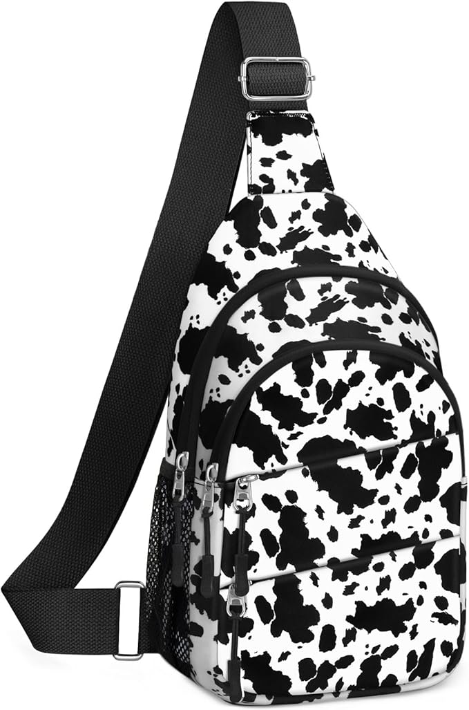 Tuwubi Crossbody Bags for Women, Sling Bag for Men, Small Hiking Backpack Anti Theft Lightweight for Outdoors Travel （L, Cow Print）