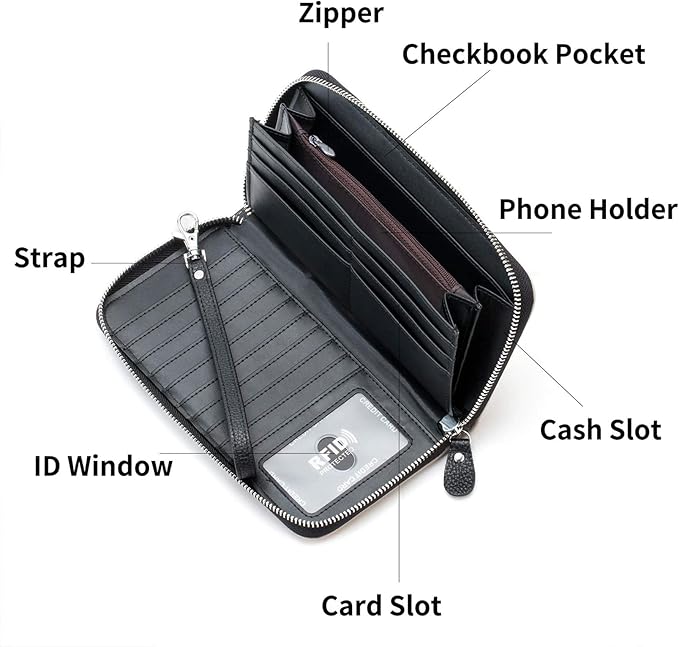 Moflycom Womens Wallet RFID Blocking Genuine Leather Multi Credit Card Large Capacity Zip Around Clutch Travel Purse Wristlet