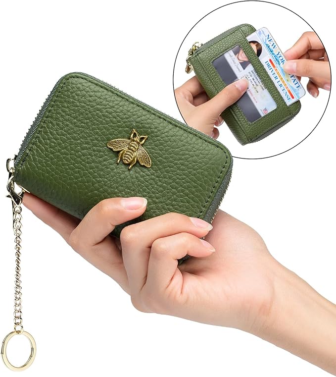 imeetu RFID Credit Card Holder, Small Leather Zipper Card Case Wallet for Women