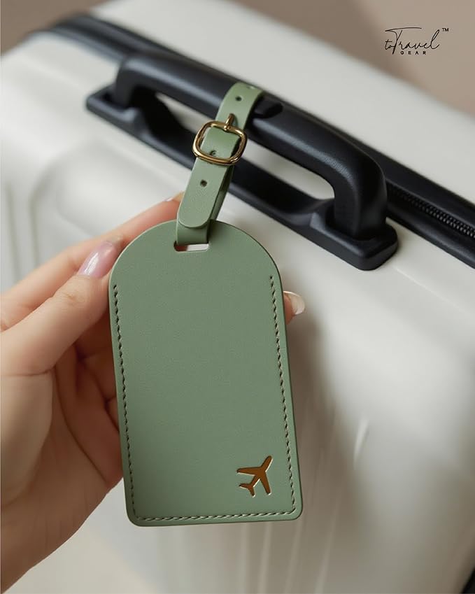 Luggage Tags for Suitcases, PU Leather Travel Tags for Luggage. (Sage Green)