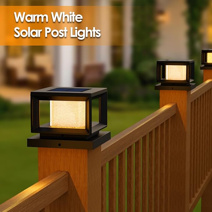 10 Pack Solar Post Lights, 4x4 6x6 Wooden Vinyl Fence Cap, Black | Waterproof, Shinning Effect, Large Lighting Area Deck Light, Only Fit Three True Size Post: 3.5''x3.5'', 4''x4'', 5.5''x5.5''